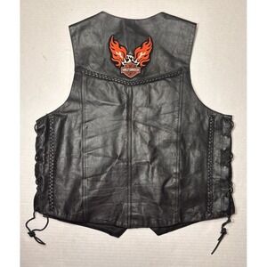 Vintage Leather Biker Vest XL Barney's Leather Harley Davidson Style Lace Up